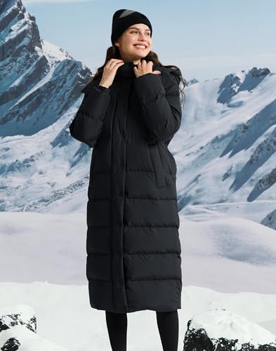 Pioneer Camp Women's Thickened Long Down Jacket 650+ Fill Power Puffer Jacket Winter Coat Parka Jacket with Hood - color: Black, size: XX-Large