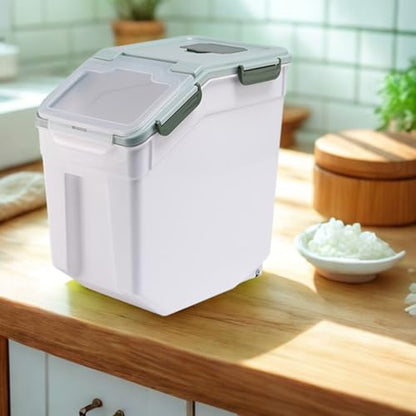 Rice Storage Container 25 lbs, 2 Packs Large Flour Storage Containers with Seal Locking Lid & Wheels, BPA Free Rice Dispenser, Measuring Cup | Scoop, for Sugar Cereal Dry Food, Dog Pet Food Bin -Green - color: 2Pcs 25LB Green