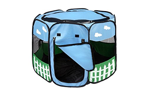 Pet Portable Foldable Play Pen Exercise Kennel Dogs Cats Indoor/outdoor tent for small medium large pets Animal Playpen with Pop up mesh cover great for travel by Etna - style: Medium