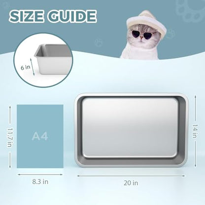 WENBOKMIN Stainless Steel Cat Litter Box, 6in Cat Litter Pan for Cats and Rabbits, Metal Litter Box High Sides Nonstick Odor Control Anti-Corrosion - size: 20" L x 14" W x 6" H