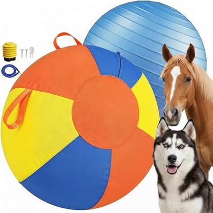 10/18/22" Herding Ball for Dogs & Horses - Tear-Resistant Inflatable Toy with Heavy-Duty Handle Cover & Pump - Durable Exercise Ball for Large Pets (Medium)