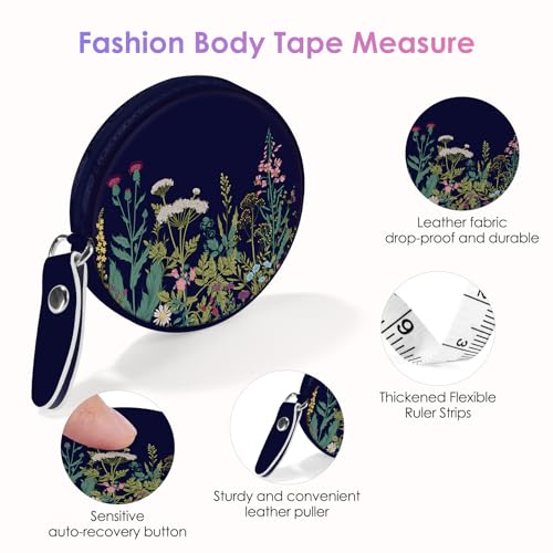 Sewing Tape Measure，Colour Printed Small Retractable Soft Measuring Tape for Tailor Cloth Fabric Body Measurements. - color: Black Flower