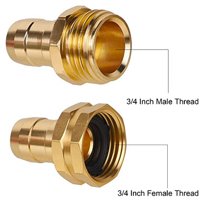 Biswing Garden Hose Repair Connector with Clamps, 5/8" Barb x 3/4" GHT Thread Aluminum Water Hose Pipe Repair Kit, Female and Male Hose Connectors with Stainless Steel Clamp, 2 Pack