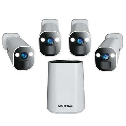 Night Owl 8 Channel Wi-Fi Video Home Security Hub with (4) Battery-Powered Wi-Fi 2K HD Indoor/Outdoor Spotlight Cameras with 2-Way Audio and 64GB microSD Card (Expandable up to 8 Cameras)