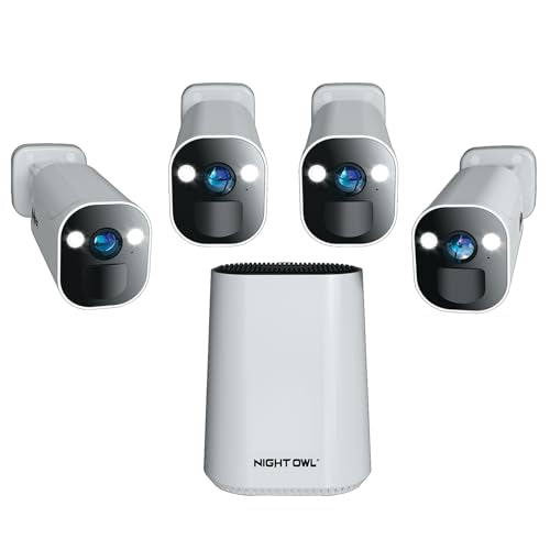 Night Owl 8 Channel Wi-Fi Video Home Security Hub with (4) Battery-Powered Wi-Fi 2K HD Indoor/Outdoor Spotlight Cameras with 2-Way Audio and 64GB microSD Card (Expandable up to 8 Cameras)