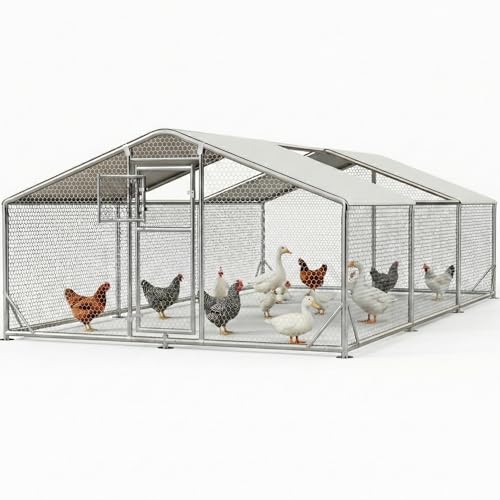 10x20FT Large Metal Chicken Coop, Dutch Door Chicken Run with Waterproof Cover and Chicken Wire, Walk in Chicken Coop for Hen House, Duck Coop and Rabbit Run - size: 3 Unit Coop Without Chicken Perch