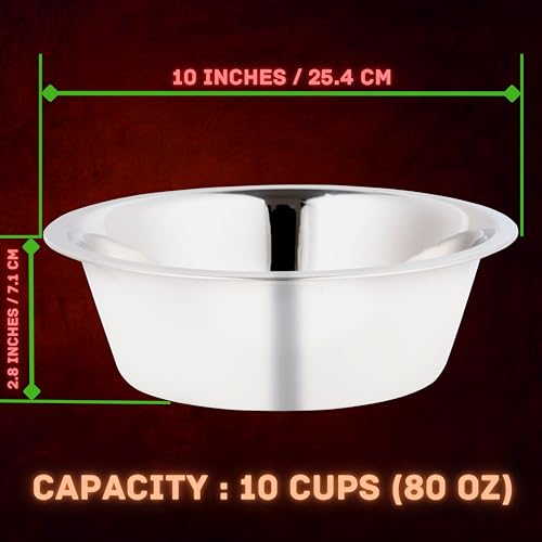 Stainless Steel Dog Bowl 2-Pack Metal Food and Water Dish (10" inch Outer Diameter) Pet Feeder Replacement Bowls Dishwasher Safe, Easy to Clean (10 Cups) - size: 10 Cups