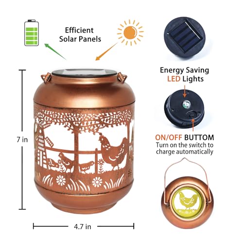 Chicken Solar Lanterns Outdoor Waterproof,Hanging Solar Lights Chicken Gifts for Women Men Metal LED Decorative Light for Yard,Patio,Lawn,Tabletop,Pathway,Landscape,Garden Decor - style: Chicken