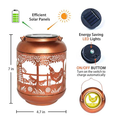 Chicken Solar Lanterns Outdoor Waterproof,Hanging Solar Lights Chicken Gifts for Women Men Metal LED Decorative Light for Yard,Patio,Lawn,Tabletop,Pathway,Landscape,Garden Decor - style: Chicken