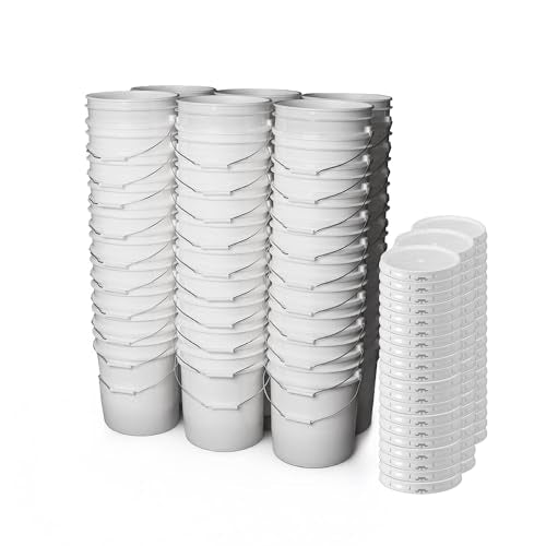 ePackageSupply 5 Gallon Bucket - Food Grade w/Lid BPA-Free,60 Pack - White | Airtight Gasketed Tear Strip Lid, Heavy-Duty 90 Mil HDPE Plastic Pail, Bulk Storage, Food Safe Durable Container, Made in USA - color: White, size: 60 Packs