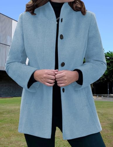 LIZALIG Women's Stand Collar Pea Coat Winter Long Sleeve Wool Blend Short Jackets Single Breasted Blazer Coat Outwear - color: Lightblue, size: XX-Large
