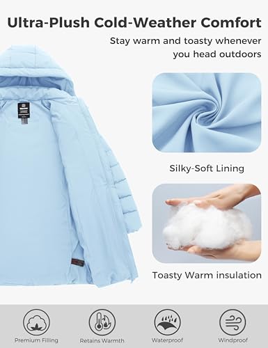 wantdo Women's Puffer Jacket Warm Padded Winter Coat Long Quilted Jacket (Available in Plus Size) - color: Light Blue, size: Small