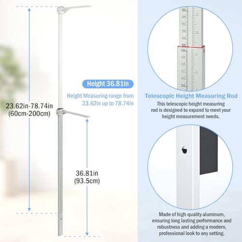 tonchean Height Measurement for Wall, Medical Wall Mount Stadiometer for Kids & Adults Aluminum Height Measurement Tool Accurate Scale Telescopic Height Measuring Rod, 23.6-78.7 in/60-200 cm
