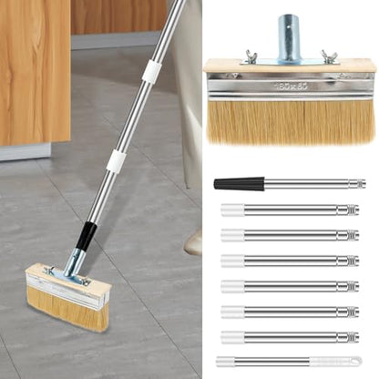 Deck Stain Brush with 67'' Long Handle, 8-Section Adjustable Extension Pole, Boar and Wire Blend Bristles, Limewash Paint Brush for Deck, Fence, Door, Cabinet - for DIY Painting Projects - style: 1pcs