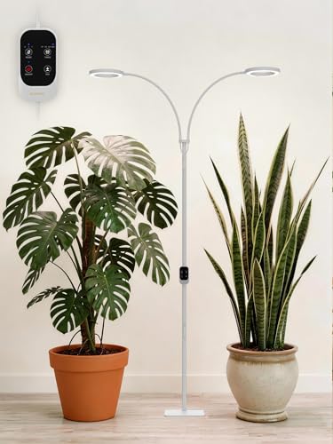 GLOWRIUM Grow Lights for Indoor Plants, Full Spectrum LED Grow Light Floor Lamp with Stand Adjustable Height and Angle, Black Plant Light with 3/9/12H Grow Light Timer (White, 36W) - color: White, size: 36W