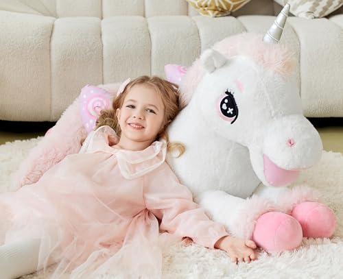 IKASA Giant Unicorn Stuffed Animal Plush Toy,Big Large Jumbo Soft Toys,43" Cute Huge Size Fluffy Plushy Fat Plushie,Gifts for Kids - style: Unicorn
