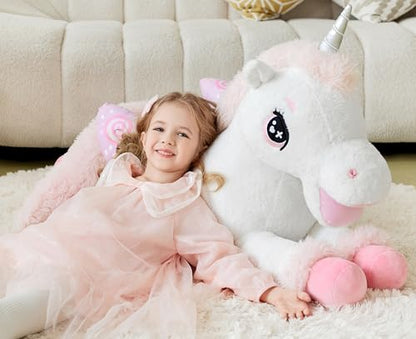 IKASA Giant Unicorn Stuffed Animal Plush Toy,Big Large Jumbo Soft Toys,43" Cute Huge Size Fluffy Plushy Fat Plushie,Gifts for Kids - style: Unicorn