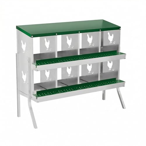 IDEALHOUSE Chicken Nesting Box, Galvanized Steel Laying Box with Rustproof & Roll-Away Egg Design, for Hens, Green 8 Compartment with Bracket - color: Green, size: 8 compartments (with bracket)