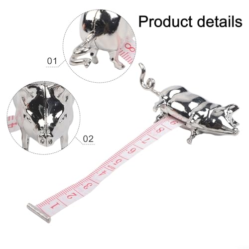 Pig Measuring Tape Antique-Inspired Pig Figurine for Mini Tape Measure Retractable Ruler for Tailors, Quilting, Crafts, Sewing Kit Accessory(15CM Silver 2PCS)