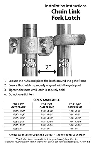 1-3/8" x 2-3/8" Chain Link Fence Gate Fork Latch - Fence Gate Latch - Galvanized Fence Gate Latch with Hole for Padlock - size: 1-3/8" x 2-3/8"