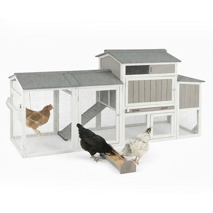 Chicken Coop with Run, Weatherproof Mobile Chicken Tractor Hen House with Wheels, Nesting Box, Roosting Bars, Pull-Out Tray, Asphalt Waterproof Roof & Fun Swing for Chickens Quails Gray - color: Grey