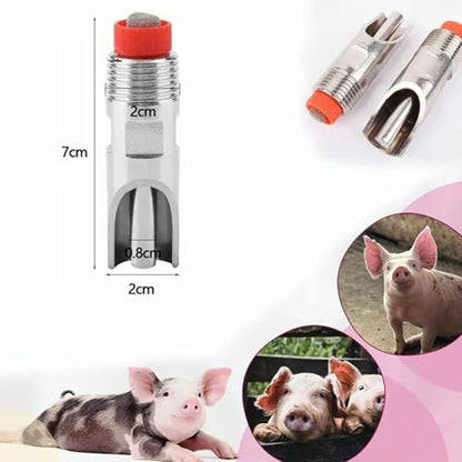 10 Pcs Stainless Steel Nipple Waterer for Cattle Horses Pigs Sows Dogs, Automatic Watering Drinker, with Brass Tips, Leak Prevention, Suitable for Large Animals, Easy to Use
