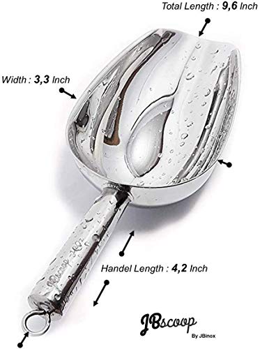 JBscoop Stainless Steel Scoop for ice, 9.6 Inch Metal Food Scoop Kitchen Bar Party Wedding Heavy Duty Dishwasher Safe - 8 Oz - size: 8 Oz