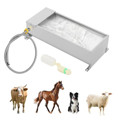7.5L Water Trough for Livestock Self Filling Drinking Bowl with Float Valve & 3.28ft Hose 304 Stainless Steel Water Tank for Horse Goat Pig Cow Deer, Silver, Easy to Clean