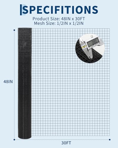 Hardware Cloth 1/2 inch 4 x 30ft Chicken Wire Fencing, Hot-Dipped Galvanized After Welding Garden Plant Supports Welded Metal Chicken Wire Poultry Animal Netting Cage Screen - size: 1/2" x 1/2" 19GA 4'×30'