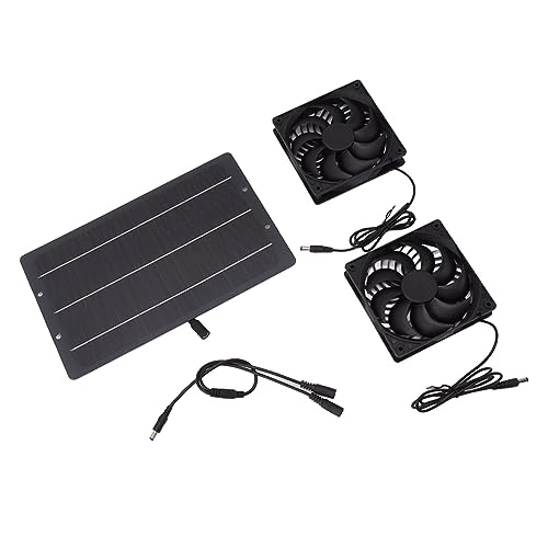 EVGATSAUTO Solar Powered Fan, ABS Monocrystalline Silicon Dual Exhaust Ventilation Fan Kit 10W 12V 0.8A Wall Mounted for Chicken Coops Greenhouses Sheds