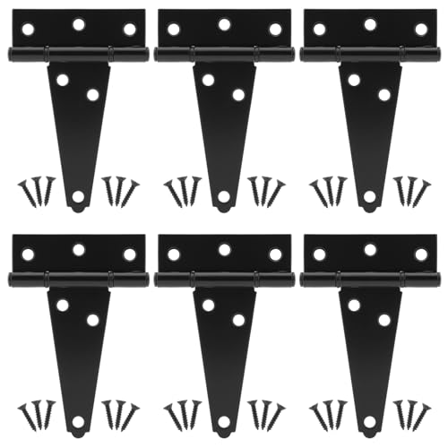 HILLMASTER 4 Inch T-Strap Hinges Heavy Duty Shed Door Hinges Gate Strap Hinges Black Tee Hinge Wrought Gate Hardware Small T Hinges for Wooden Fences,Shutter,Window,Barn,Outdoor Rustproof(6 Pack) - size: 4in 6Pack