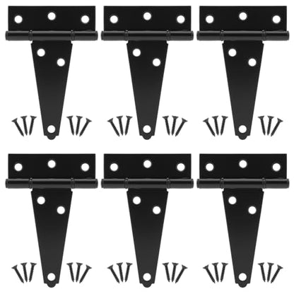 HILLMASTER 4 Inch T-Strap Hinges Heavy Duty Shed Door Hinges Gate Strap Hinges Black Tee Hinge Wrought Gate Hardware Small T Hinges for Wooden Fences,Shutter,Window,Barn,Outdoor Rustproof(6 Pack) - size: 4in 6Pack