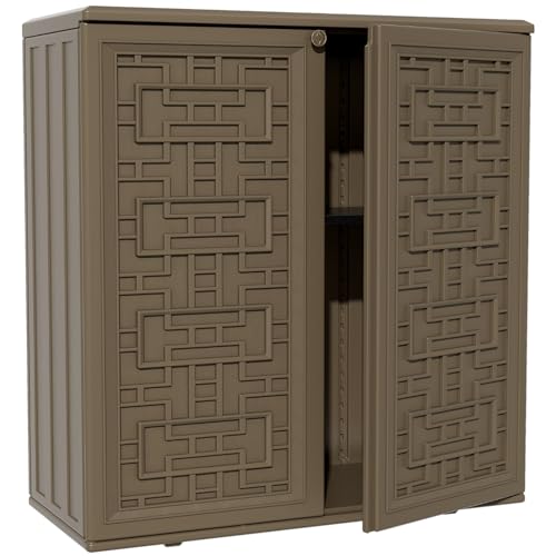 ZZM HDPE Outdoor Storage Shed, Outdoor Plastic Storage Cabinet, Horizontal Resin Tool Shed for Garden, All Weather Outdoor Storage Clearance, DIY Usage, with one Shelf (Coffee) - color: Coffee