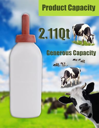 Calf Bottle with Nipple 2 Quart Plastic Milk Feeder for Calves Lambs Goats Farm Animal Nurser and Livestock Cow Feeding Kit