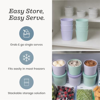 Starpack Freeze The Day Cute Small Ice Cream Freezer Containers (6-Pack, 13.5oz) - Single Serve with Silicone Lids - BPA-Free, Airtight, Reusable, Homemade Ice Cream, Frozen Yogurt, Lavender & Mint - color: Mint / Lavender, size: 6-Pack 13.5oz