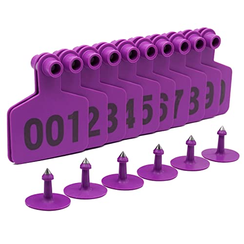 Numbered Ear Tags 001-100 Count Plastic Livestock Ear Tags with Numbers for Cattle Cows Hogs Pigs Sheep Goats (3 x 2.4 inch, Purple) - size: 3 x 2.4 inch
