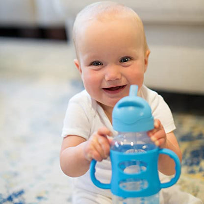 Dr. Brown's Milestones Wide-Neck Sippy Straw Bottle with 100% Silicone Handles and Weighted Straw, 9 oz/270 mL, Blue, 6m+ - color: Blue, size: 1 Count (Pack of 1)