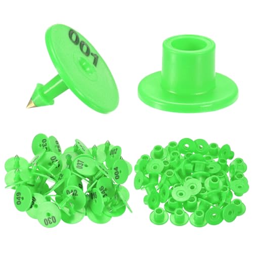 M METERXITY 50-Pack Cattle Ear Tags 001-050 Number, Plastic Round Livestock Ear Tags for Cows/Sheep/Cattle/Pig, Farm Animal Identification Markers [Green] - color: Green