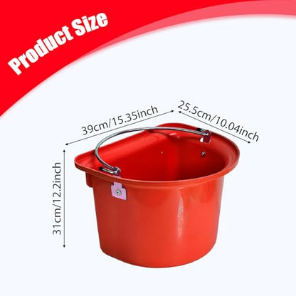 Horse Feeder Livestock Feeding Container Sturdy PP Metal Bucket Ergonomic Handle Portable Suitable for Ranch barn Stable Livestock Feeding, Red - color: Red