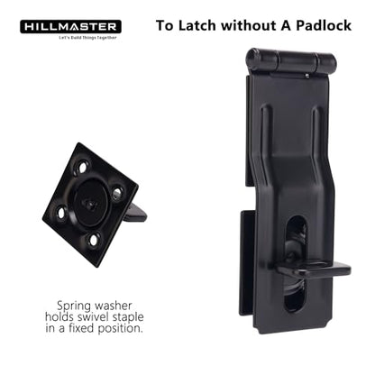 HILLMASTER Swivel Staple Safety Hasps, 4-1/2" Gate Door Hasp Latch with Twist Knob Safety Padlock Clasp Lock for Fence, Gate, Cabinet, Barn Door, Shed, Black - size: 1 Pack