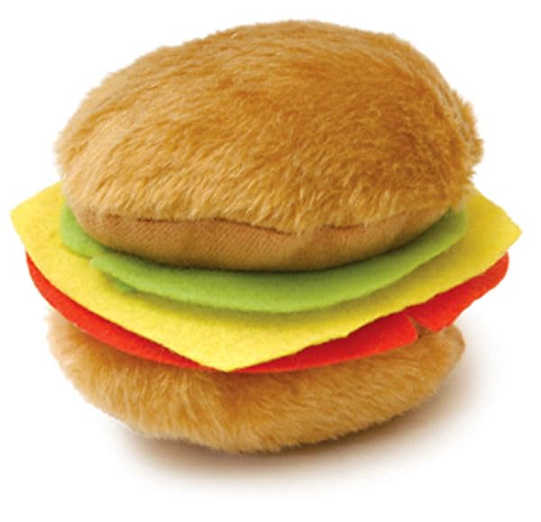 Jeffers Pet Plush American Grill Time Cuisine Dog Toys – 4.5" Squeaky Hamburger Plush Toys for Dogs – Chew, Cuddle, Interactive Play, Soft Durable Fabric, Puppy Gift, Christmas Stocking Stuffer - color: Brown Burger