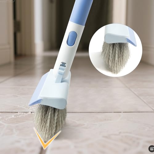 Floor Scrub Brush and V-Shape Grout Brush with Long Handle 3 in 1 Replaceable Head Scrape Brush Stiff Bristle with Swivel Head for Cleaning Tiles Hardwood Floors Patios Blue - color: Blue White
