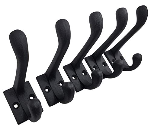 Cast Iron Coat Hooks - Wall Mounted Rustic Farmhouse Matte Black Cast Iron DIY Coat Towel Hat Scarf Bags Hook 5-Pack - style: Modern (Black)