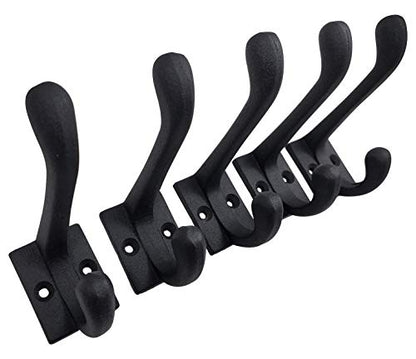 Cast Iron Coat Hooks - Wall Mounted Rustic Farmhouse Matte Black Cast Iron DIY Coat Towel Hat Scarf Bags Hook 5-Pack - style: Modern (Black)
