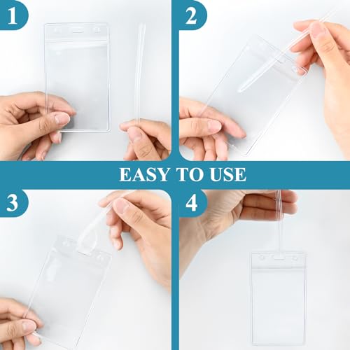 50 Pack Clear Plastic Luggage Bag Tag Holder Badge Label Tag Holder with 50 Pack Luggage Loops Straps for Office Business Travel Supplies