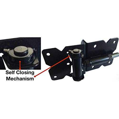 Self Closing Vinyl Fence Gate Double Gate Hardware Kit Black (for Vinyl, PVC etc. Fencing) - Double Fence Gate Kit has 4 Hinges, 1 Latch, and (1) 36" Drop Rod - size: BLACK Self-Closing Gate Hardware Kit