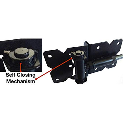 Self Closing Vinyl Fence Gate Double Gate Hardware Kit Black (for Vinyl, PVC etc. Fencing) - Double Fence Gate Kit has 4 Hinges, 1 Latch, and (1) 36" Drop Rod - size: BLACK Self-Closing Gate Hardware Kit
