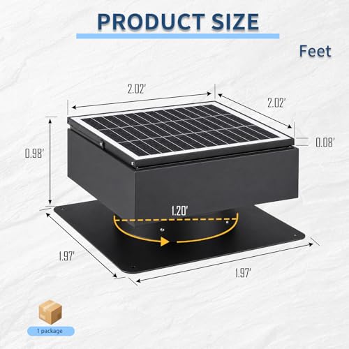 60W Solar Attic Fan, 14 Inch 2500 CFM Solar Powered Roof Exhaust Fan, Controller-Free Auto Ventilation, Heavy-Duty Copper Motor Weatherproof Vent for Home, Garage, Greenhouse, Shed - color: Black+Square 5