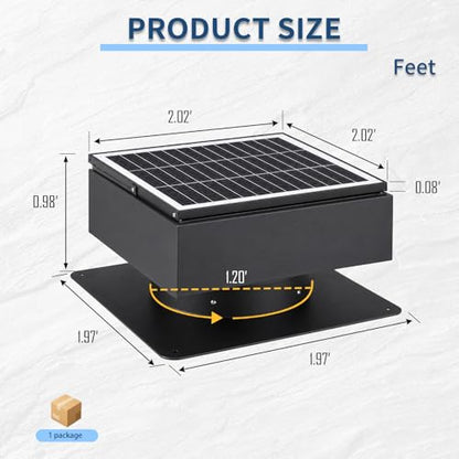 60W Solar Attic Fan, 14 Inch 2500 CFM Solar Powered Roof Exhaust Fan, Controller-Free Auto Ventilation, Heavy-Duty Copper Motor Weatherproof Vent for Home, Garage, Greenhouse, Shed - color: Black+Square 5