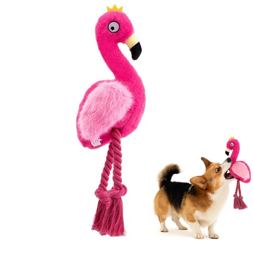 Plush Flamingo Dog Toy with Rope Legs, Pink, Interactive Squeaky Chew Toy for Small, Medium Dogs, Tug-of-War Play - color: Pink Flamingo